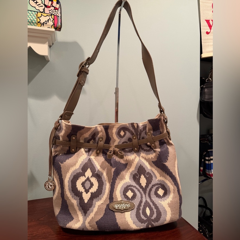 Spartina 449 Patterned Shoulder Bag - Grey and Cream